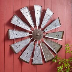 Budget 🌟 Glitzhome® 28.5" Galvanized Metal Wind Spinner Wall Décor 😉 -Glitzhome Sales D353181S 3
