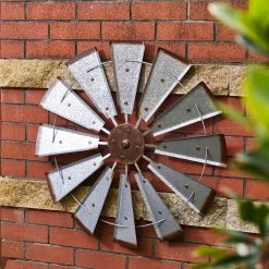 Budget 🌟 Glitzhome® 28.5" Galvanized Metal Wind Spinner Wall Décor 😉 -Glitzhome Sales D353181S 4