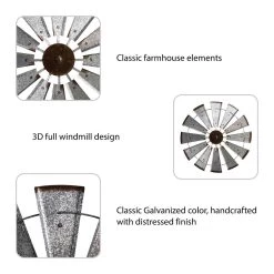 Budget 🌟 Glitzhome® 28.5" Galvanized Metal Wind Spinner Wall Décor 😉 -Glitzhome Sales D353181S 5