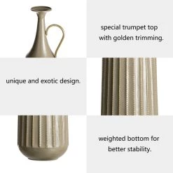 New 👏 Glitzhome® Wavy Striped Metal Boho Vase with Handles Set 💯 -Glitzhome Sales D368452S 5
