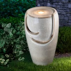 Outlet 🎉 Glitzhome® 21" Sand Beige LED Ceramic Fountain 🌟 -Glitzhome Sales D368459S 3