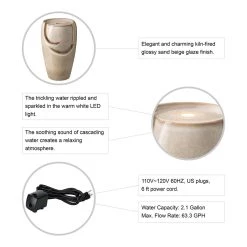 Outlet 🎉 Glitzhome® 21" Sand Beige LED Ceramic Fountain 🌟 -Glitzhome Sales D368459S 4