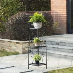 Promo ⌛ Glitzhome® 3-Tier Black Metal Corner Plant Stand 💯 -Glitzhome Sales D368463S 3