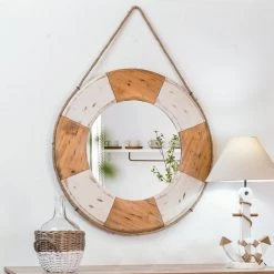 Outlet 🔔 Glitzhome® 30" Coastal Lifebuoy Wood Wall Mirror ✨ -Glitzhome Sales D383176S 2