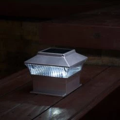 Brand new ✔️ Glitzhome® 5.75" Silver Solar Powered LED Fence Post Cap Lights Set ⭐ -Glitzhome Sales D383178S 3