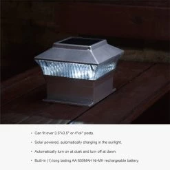 Brand new ✔️ Glitzhome® 5.75" Silver Solar Powered LED Fence Post Cap Lights Set ⭐ -Glitzhome Sales D383178S 5
