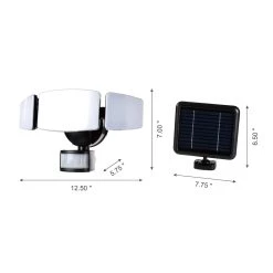 Discount 😀 Glitzhome® 12.5" Solar Powered Triple-Head LED Motion Sensor Security Flood Light 🧨 -Glitzhome Sales D383185S 3