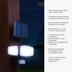 Discount 😀 Glitzhome® 12.5" Solar Powered Triple-Head LED Motion Sensor Security Flood Light 🧨 -Glitzhome Sales D383185S 4