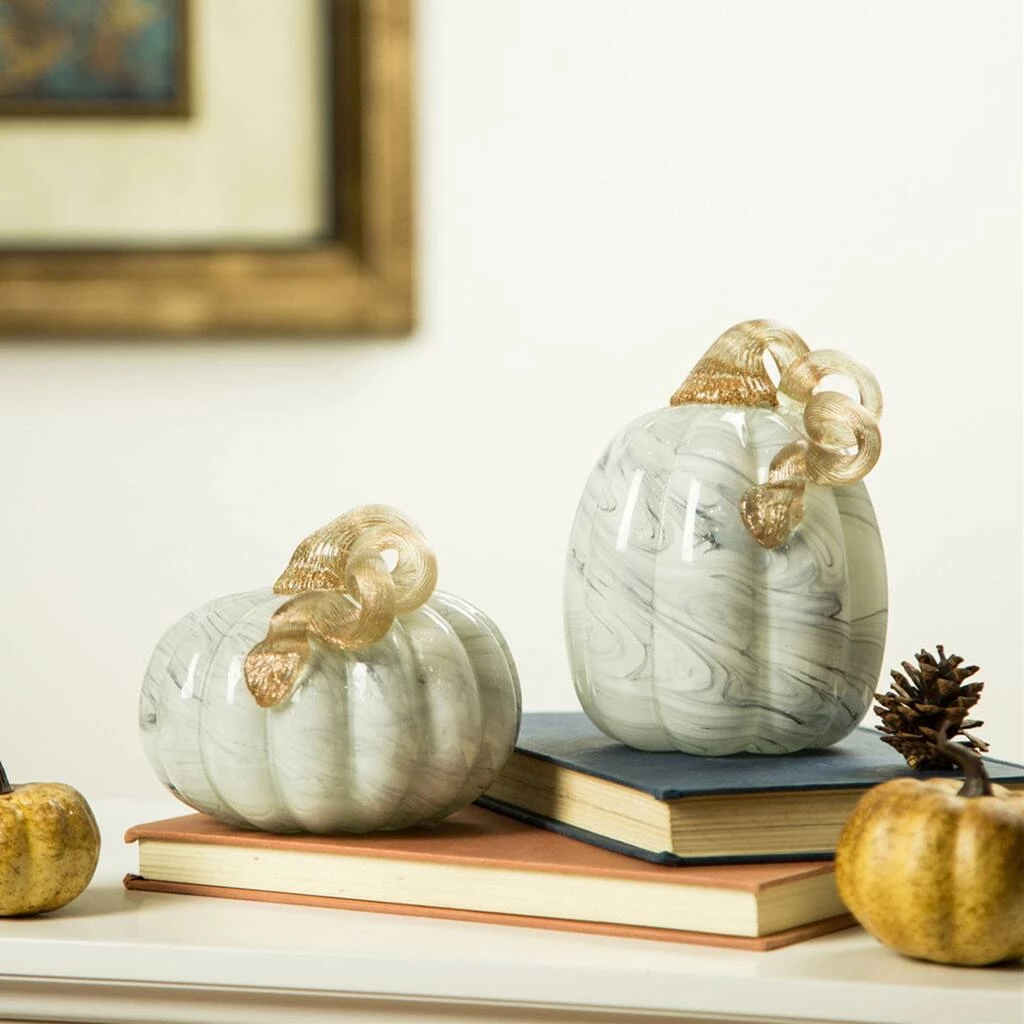 Best reviews of π Glitzhome® Gray Marble Glass Pumpkin Set π 4 Best reviews of π Glitzhome® Gray Marble Glass Pumpkin Set π - Image 2