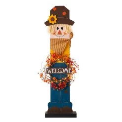 Budget ❤️ Glitzhome® 42" Fall Lighted Scarecrow & Wreath Porch Décor ❤️