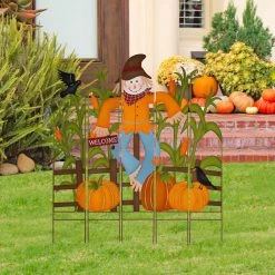 Cheapest 🛒 Glitzhome® 41.5" Fall Scarecrow & Corn Combo Metal Yard Stake 🧨 -Glitzhome Sales D401502S 2