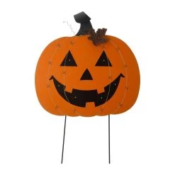 Buy 👏 Glitzhome® 30" Orange Lighted Metal 🎃 Halloween Pumpkin Yard Stake ✨ -Glitzhome Sales D403339S 4
