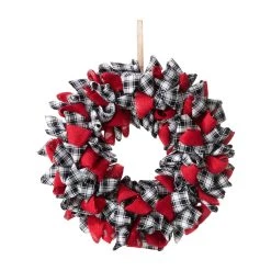 Buy 👍 Glitzhome® 18.5" 🎅 Christmas Black & White Plaid Fabric Wreath 🧨