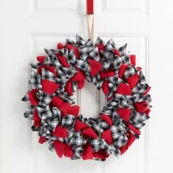 Buy 👍 Glitzhome® 18.5" 🎅 Christmas Black & White Plaid Fabric Wreath 🧨 -Glitzhome Sales D444198S 3