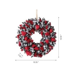 Buy 👍 Glitzhome® 18.5" 🎅 Christmas Black & White Plaid Fabric Wreath 🧨 -Glitzhome Sales D444198S 4