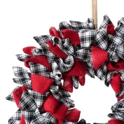Buy 👍 Glitzhome® 18.5" 🎅 Christmas Black & White Plaid Fabric Wreath 🧨 -Glitzhome Sales D444198S 6