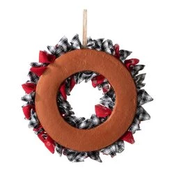 Buy 👍 Glitzhome® 18.5" 🎅 Christmas Black & White Plaid Fabric Wreath 🧨 -Glitzhome Sales D444198S 7