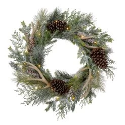 Cheap 🌟 Glitzhome® 24" Pre-Lit Flocked Pinecone & Antler Wreath 👍
