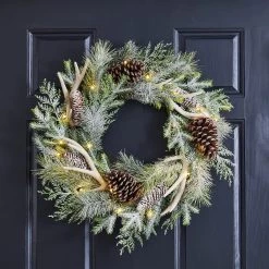 Cheap 🌟 Glitzhome® 24" Pre-Lit Flocked Pinecone & Antler Wreath 👍 -Glitzhome Sales D444201S 3