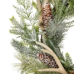 Cheap 🌟 Glitzhome® 24" Pre-Lit Flocked Pinecone & Antler Wreath 👍 -Glitzhome Sales D444201S 6