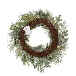 Cheap 🌟 Glitzhome® 24" Pre-Lit Flocked Pinecone & Antler Wreath 👍 -Glitzhome Sales D444201S 7
