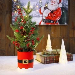 Outlet 😍 Glitzhome® 22" LED Santa Belt Potted Tree Table Décor 👍 -Glitzhome Sales D479438S 3