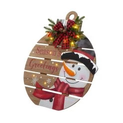 Brand new π Glitzhome® 30" Lighted Round Wooden Snowman Porch Décor π