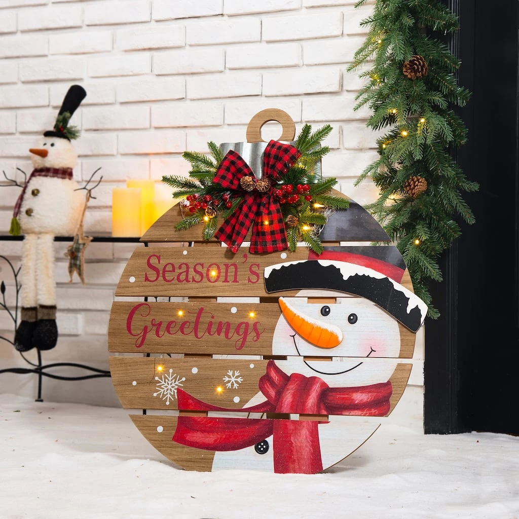 Brand new π Glitzhome® 30" Lighted Round Wooden Snowman Porch Décor π 4 Brand new π Glitzhome® 30" Lighted Round Wooden Snowman Porch Décor π - Image 2