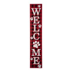 Coupon 🥰 Glitzhome® 42" Plaid Pet "WELCOME" Wooden Porch Sign 🤩