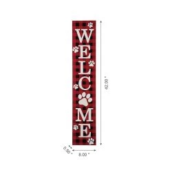 Coupon 🥰 Glitzhome® 42" Plaid Pet "WELCOME" Wooden Porch Sign 🤩 -Glitzhome Sales D479477S 5