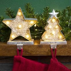 Deals 🛒 Glitzhome® 8" Marquee LED 🎄 Christmas Tree & Star Wooden & Metal Stocking Holder Set 🔥 -Glitzhome Sales D479484S 2