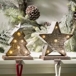 Deals 🛒 Glitzhome® 8" Marquee LED 🎄 Christmas Tree & Star Wooden & Metal Stocking Holder Set 🔥 -Glitzhome Sales D479484S 3