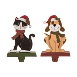 Promo 💯 Glitzhome® 8" Wooden & Metal Cat & 🐕 Dog Stocking Holder Set 😍