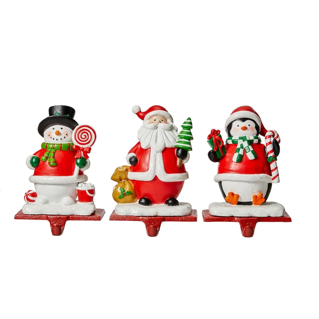 Outlet ✔️ Glitzhome® 7" Santa, Snowman & Penguin Stocking Holder Set ⭐ 3 Outlet ✔️ Glitzhome® 7" Santa, Snowman & Penguin Stocking Holder Set ⭐