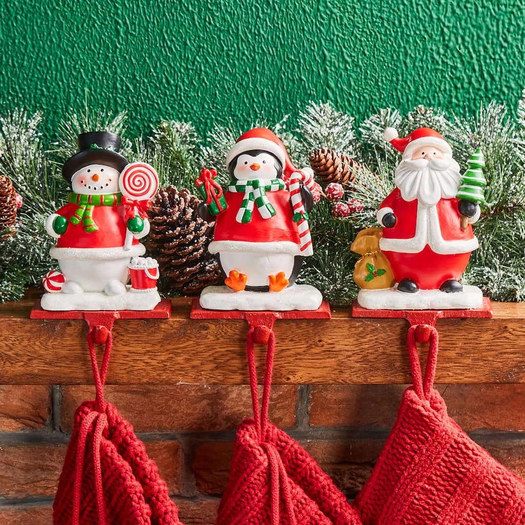 Outlet ✔️ Glitzhome® 7" Santa, Snowman & Penguin Stocking Holder Set ⭐ 4 Outlet ✔️ Glitzhome® 7" Santa, Snowman & Penguin Stocking Holder Set ⭐ - Image 2