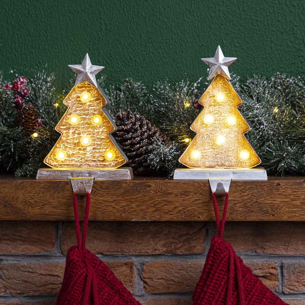 Brand new β€οΈ Glitzhome® 8" Marquee LED Wooden & Metal π Christmas Tree Stocking Holder Set β¨ 4 Brand new β€οΈ Glitzhome® 8" Marquee LED Wooden & Metal π Christmas Tree Stocking Holder Set β¨ - Image 2