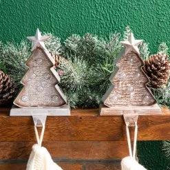 Promo 🎁 Glitzhome® 8" Marquee LED Wooden & Metal 🎅 Christmas Tree Stocking Holder Set 🔔 -Glitzhome Sales D479508S 3