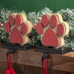 Deals 🧨 Glitzhome® Paw Print 🎄 Christmas Stocking Holder Set 👏 -Glitzhome Sales D479511S 3