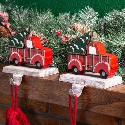 Brand new 🎁 Glitzhome® Red Truck Stocking Holder Set 😉 -Glitzhome Sales D479515S 3