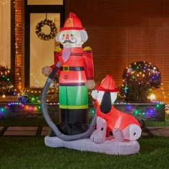 Wholesale 😍 Glitzhome® 7ft. Inflatable Fire Fighter & Puppy 🦮 Dog With Lights ✨ -Glitzhome Sales D479524S 3