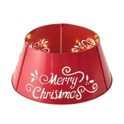 Hot Sale π Glitzhome® Red 26" LED Merry β Christmas Cutout Metal Tree Collar π