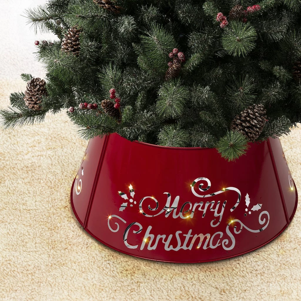 Hot Sale π Glitzhome® Red 26" LED Merry β Christmas Cutout Metal Tree Collar π 4 Hot Sale π Glitzhome® Red 26" LED Merry β Christmas Cutout Metal Tree Collar π - Image 2