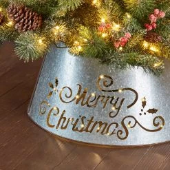 Best reviews of 👍 Glitzhome® Silver 26" LED Merry 🔔 Christmas Cutout Metal Tree Collar 🥰 -Glitzhome Sales D479560S 3