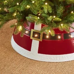 Discount 🌟 Glitzhome® Red 22" LED Metal Santa Belt Tree Collar 🎁 -Glitzhome Sales D479562S 3