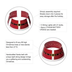 Discount 🌟 Glitzhome® Red 22" LED Metal Santa Belt Tree Collar 🎁 -Glitzhome Sales D479562S 7