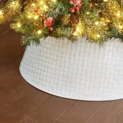 Buy 🌟 Glitzhome® Washed White 26" Woven Metal Tree Collar 🔔 -Glitzhome Sales D479567S 3