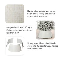 Buy 🌟 Glitzhome® Washed White 26" Woven Metal Tree Collar 🔔 -Glitzhome Sales D479567S 7