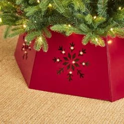 Top 10 👍 Glitzhome® Red 26" LED Hexagonal Snowflake Cutout Metal Tree Collar 🛒 -Glitzhome Sales D479571S 3