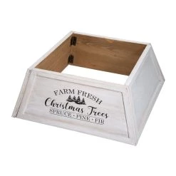 Wholesale 🔔 Glitzhome® White 26" Farm Fresh 🎄 Christmas Trees Wooden Trapezoid Tree Collar ⌛