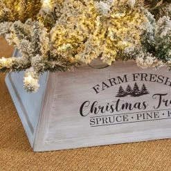 Wholesale 🔔 Glitzhome® White 26" Farm Fresh 🎄 Christmas Trees Wooden Trapezoid Tree Collar ⌛ -Glitzhome Sales D479572S 3